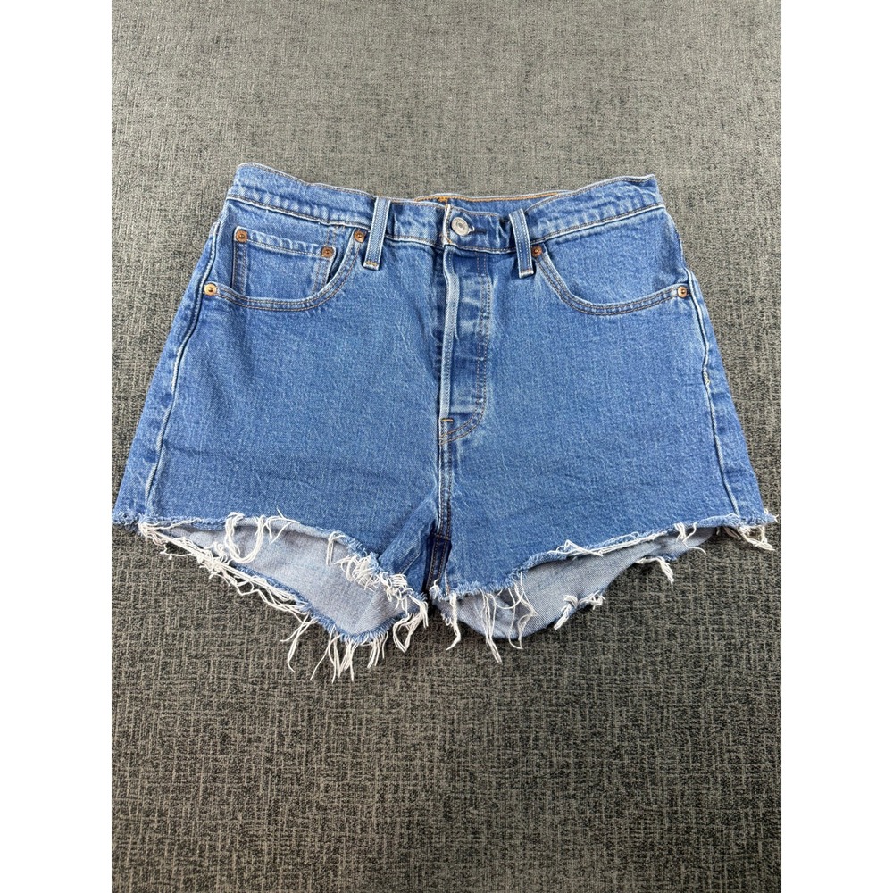 Levis 501 Original High Rise Cut Off Denim Shorts Blue Womens 29 Button Fly